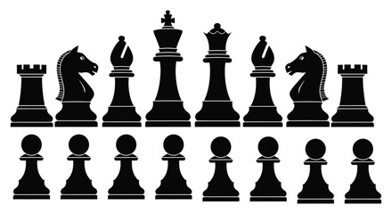 Chess Pieces Silhouette On White Background Black And White Design © Ferdous_Studio1989