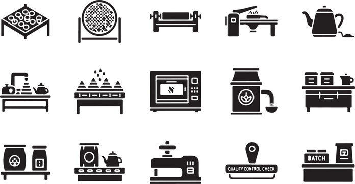 Black and white line representing manufacturing production control batch processing and industrial equipment