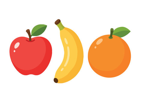 Flat Vector Illustration of Apple Banana and Orange Icons