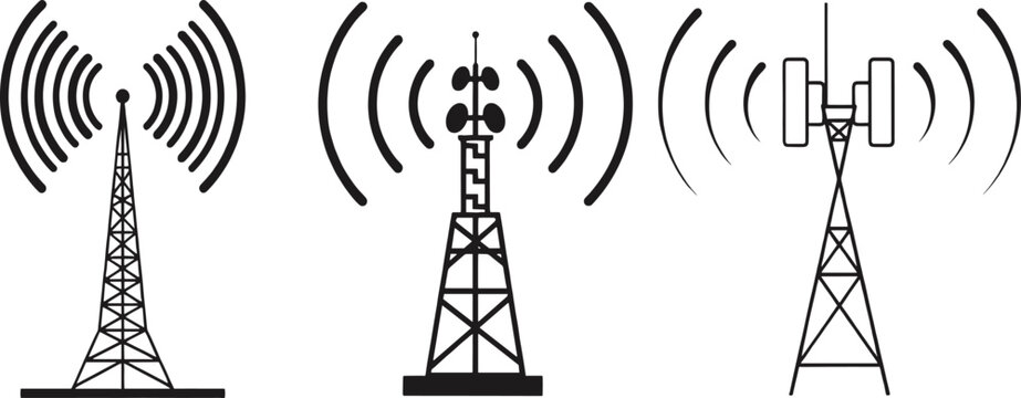 Communication Towers with Signal Waves Icons untitled vector