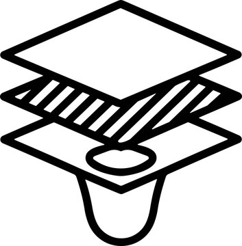 Layered material with hole icon, representing data layers or security.