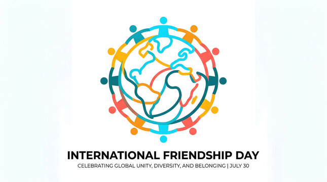 International friendship day colorful circular human connection logo with earth globe icon, friendship