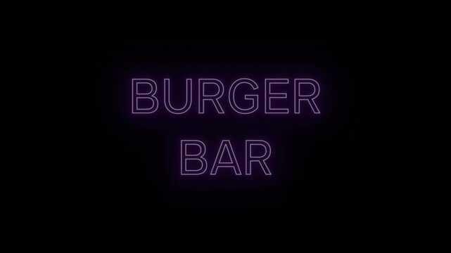 Vivid Purple Neon Sign 'BURGER BAR' with Continuous Loop on Clear Background, Ideal for Fast Food Joint and Diner Promos