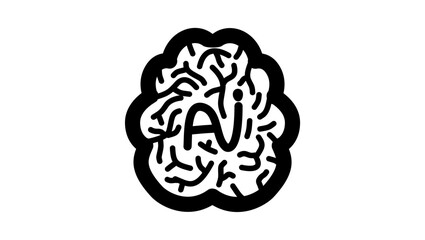 Fototapeta premium Ai brain, black isolated vector silhouette