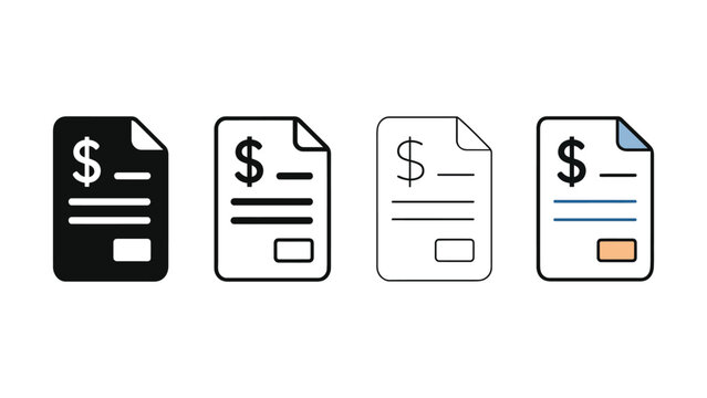 Invoice set four variations of financial document icons