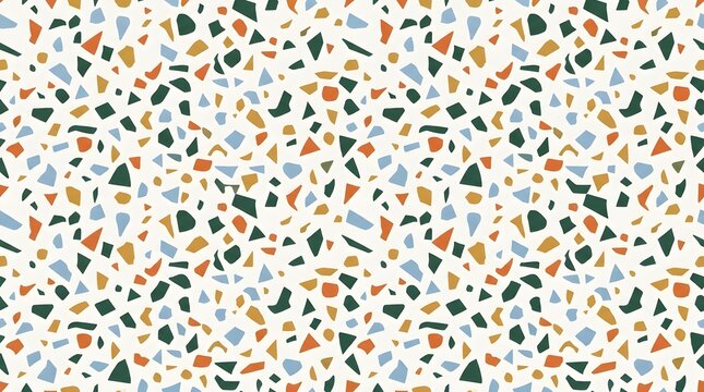 Seamless Terrazzo Pattern with Colorful Stone Fragments on White Background
