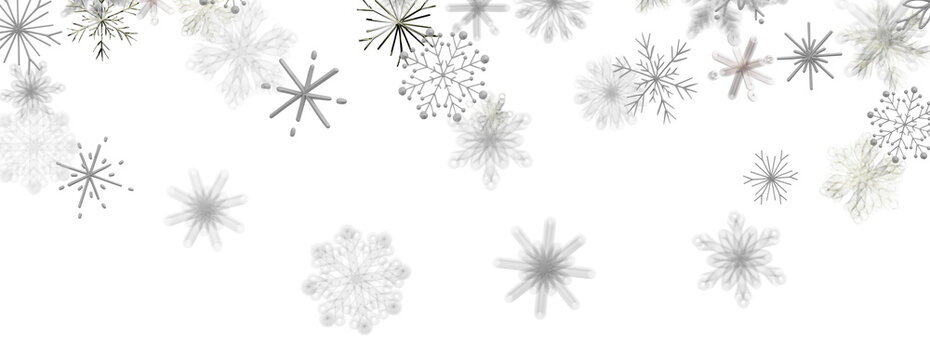 Elegant white and silver snowflakes border design for winter holidays and Christmas.