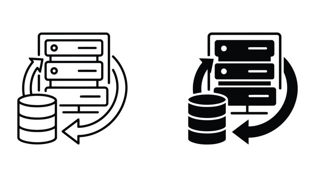 Database server backup synchronization icons in outline and glyph variations