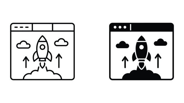 Website launch performance optimization and digital startup growth icon