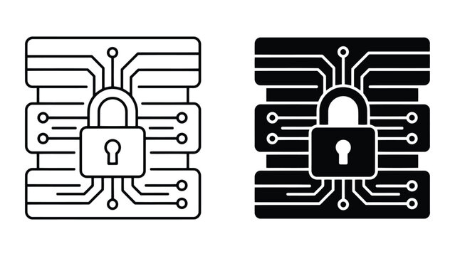 Secure server data protection icon set with security protection encryption