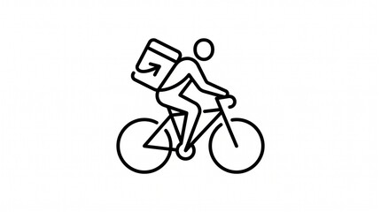 Fototapeta premium Minimalist line drawing of cyclist with delivery bag, symbolizing courier services, urban transport, and modern logistics in clean vector style.