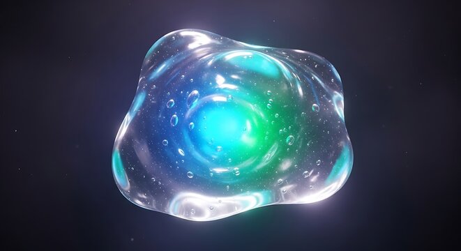 Abstract crystal sphere with glowing blue light refractions.