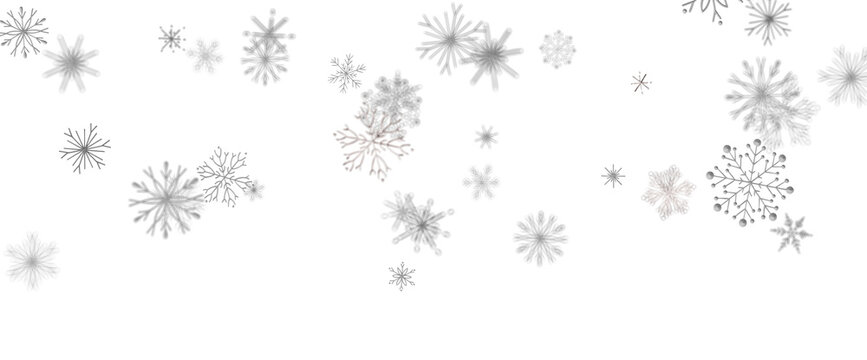 Delicate snowflakes drift across a clean white canvas, evoking winter wonder and serene beauty.