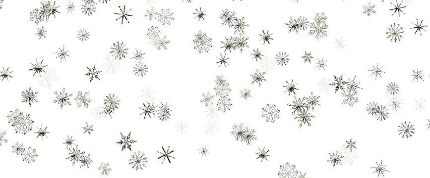 Abstract pattern of falling snowflakes on a white background, evoking winter.