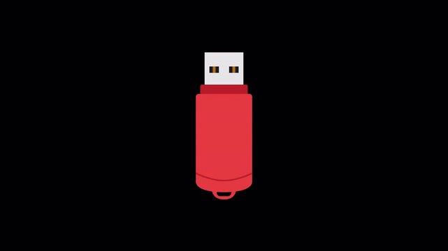 Red USB Flash Drive Data Transfer Motion Graphics Loop on Alpha Channel