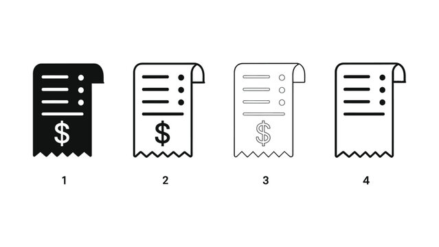 Invoice icons set black and white linear style financial documents