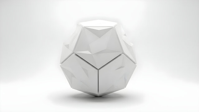 Abstract Geometric White Polyhedron Sphere With Faceted Surface Design for Modern Minimalist 3D Graphic Background Presentation