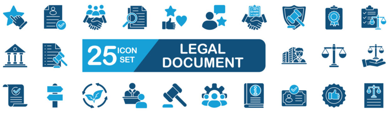Legal dokument Web Icon Set in Blue style Flat. vector illustration concept relate to quality, improvement, process, efficiency, methodology