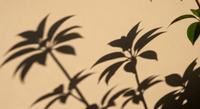  Plant Shadows on Stucco Wall with Golden Light