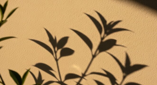  Plant Shadows on Stucco Wall with Golden Light