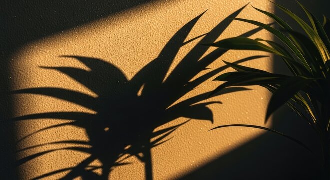  Plant Shadows on Stucco Wall with Golden Light