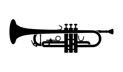 Obraz premium Classic Trumpet Instrument Silhouette Vector Collection Isolated on White Background for Music Design