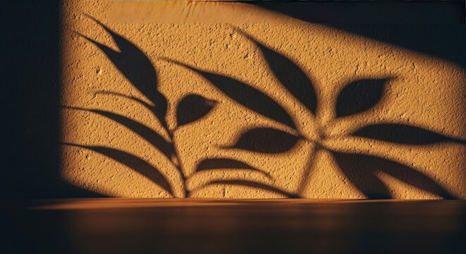  Plant Shadows on Stucco Wall with Golden Light