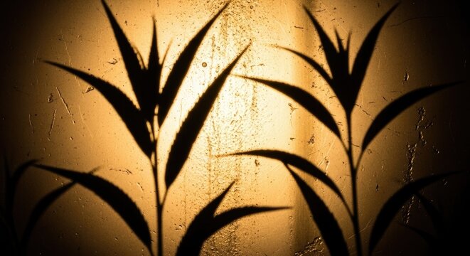  Plant Shadows on Stucco Wall with Golden Light