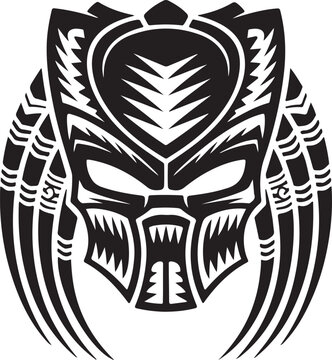 Black and white fierce insect or alien mask design illustration