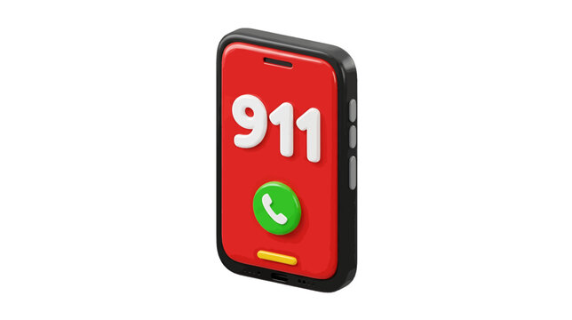 Vector illustration of 3d illustration of a smartphone with 911 emergency call screen on a transparent background