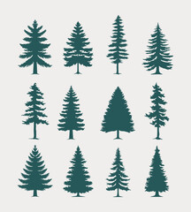 Obraz premium pine tree silhouette collection with green forest design set