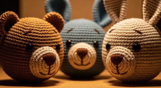 Handmade Crochet Teddy Bear Stuffed Toy Close-Up
