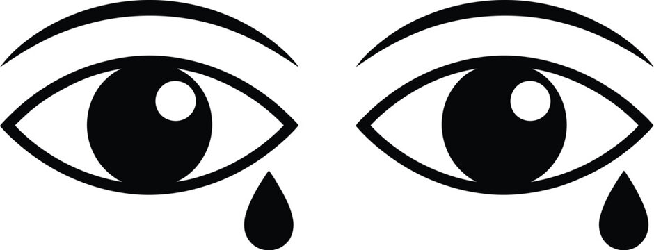 Tearful Eyes Silhouette vector illustration featuring crying expression with black tears human emotion sadness grief face and mental health concepts