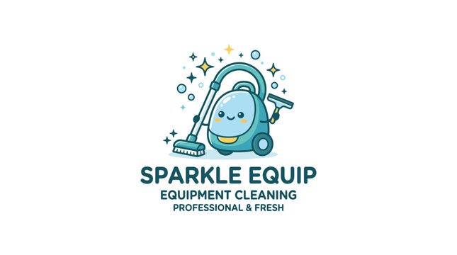 Cute vacuum cleaner mascot for professional cleaning service logo