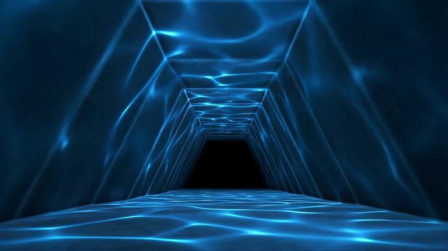 Tunnel with Glowing Blue Light Walls and Ceiling in a Futuristic Underground Chamber Featuring Neon, Illumination, Abstract with Digital and Art