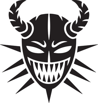 Dark scary devil mask with sharp horns and spikes illustration