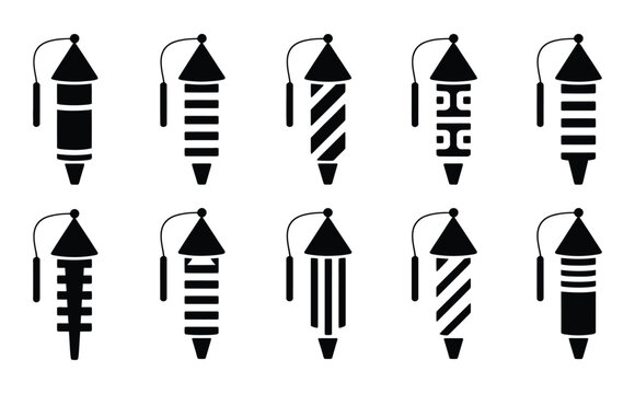 Black firework rocket vector icon set flat art party symbol