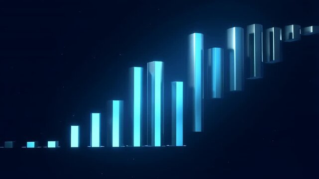Bars Showing Financial Growth in a Minimal Abstract Animation with Glowing Blue Light Featuring Business Concept, Economic Concept, Minimalist Design