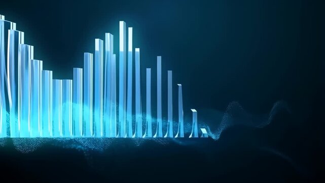 Bar Chart Illustrating Financial Growth with Glowing Blue Particles and Abstract Design Featuring Data Visualization, Stock Market, Investment