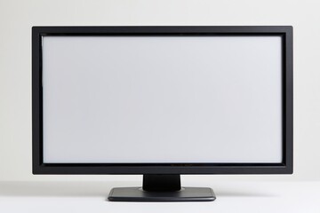Fototapeta premium The Computer Monitor with Blank White Screen on Minimal Desk
