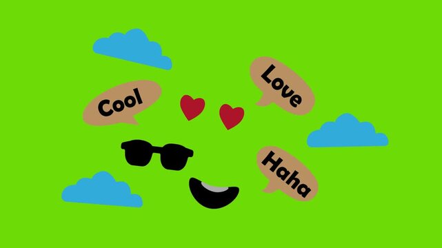 Funny Emoji Expressions With Clouds Hearts and Sunglasses Animation