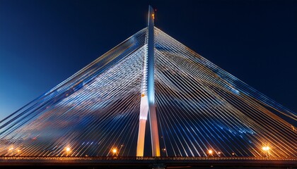 Obraz premium detailed close up of a modern steel bridge under night lighting