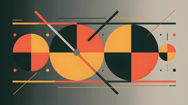 Abstract geometric art with colorful circles and lines on a gradient background