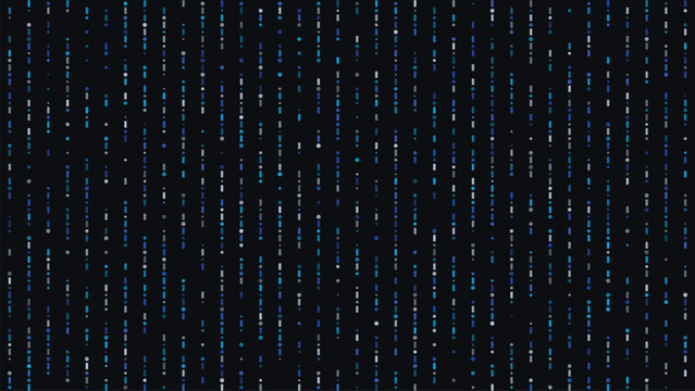 Futuristic data stream background with vertical blue lines and digital particle code elements