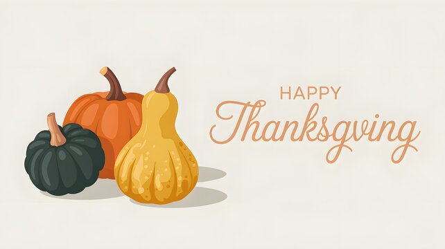 Happy thanksgiving greeting card with colorful pumpkins and gourds illustration