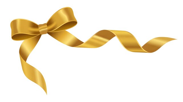 Shiny golden ribbon bow with a long flowing tail