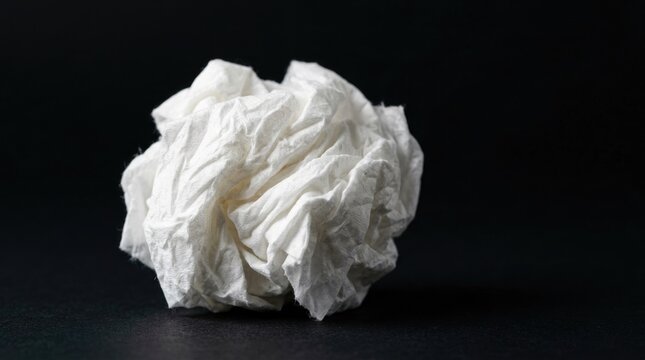 Crumpled White Tissue Paper on Black Background Used Hygiene Waste Close Up
