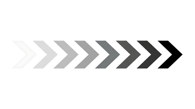 Abstract sequence of gradient arrows transitioning from white to black with gradient sequence direction transition progression monochrome movement business creative abstract indicator