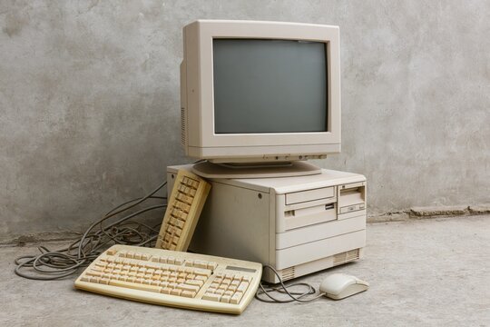 The Vintage Computer Setup Featuring an Old CRT Monitor and Keyboard