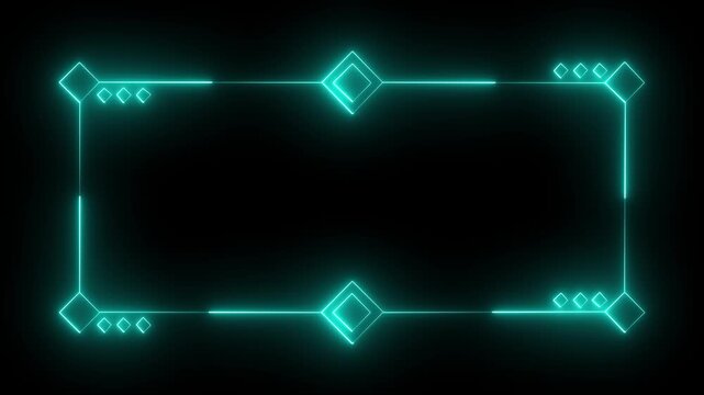Abstract glowing neon square rectangle picture frame icon animation neon display box round screen photo frame. light glowing neon blue color picture frame rectangle icon 4K footage.